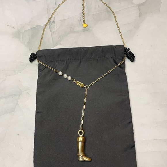 Upcycled Gold GG & Boot Charms Paper Clip Chain Lariat Necklace - Picture 4 of 4